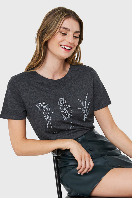 Polera Estampado Flores Campo Grafito