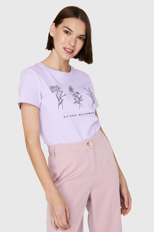 Polera Estampado Flores Campo Lila