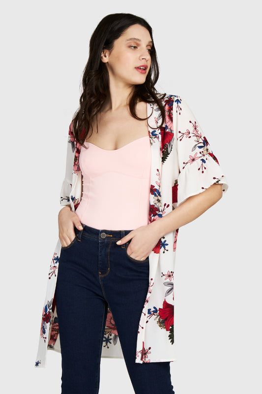 Kimono Manga Vuelos Blanco