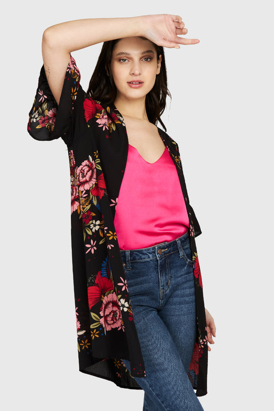 Kimono Manga Vuelos Negro