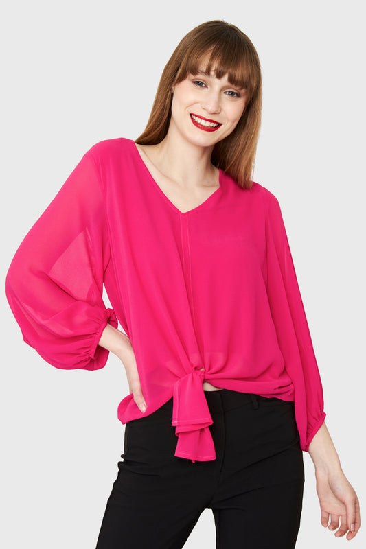 Blusa Básica Nudo Fucsia