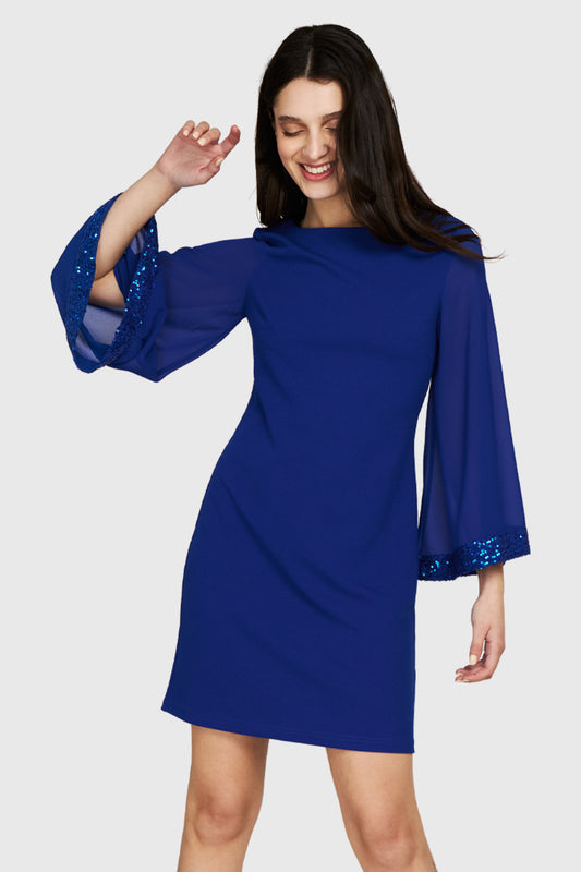 Vestido Manga Lentejuela Azul Eléctrico