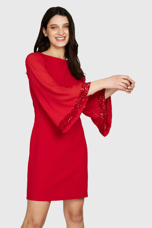 Vestido Manga Lentejuela Rojo