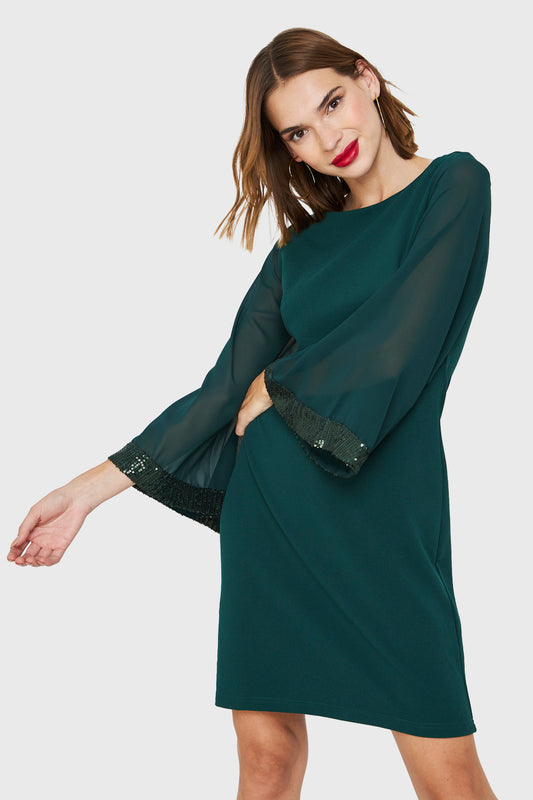Vestido Manga Lentejuela Verde