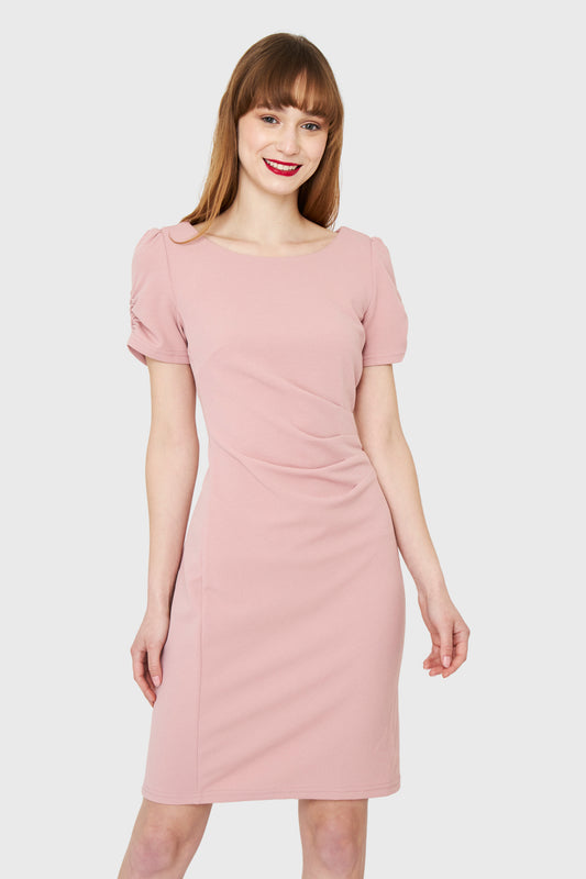Vestido Pliegues Cintura Rosado