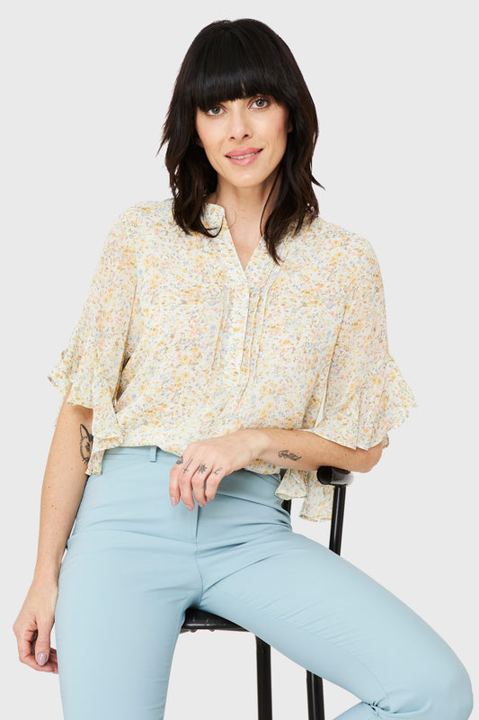 Blusa Floral Manga 3/4 Crema