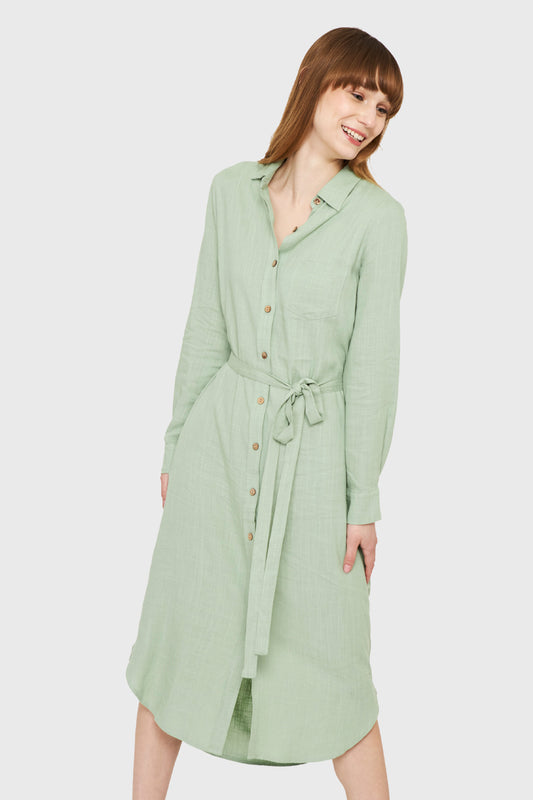 Vestido Camisero Largo Verde