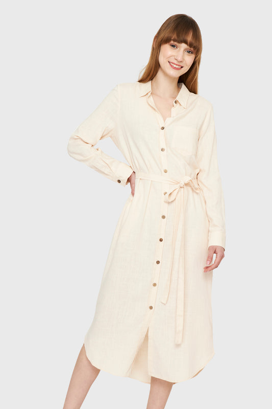 Vestido Camisero Largo Beige