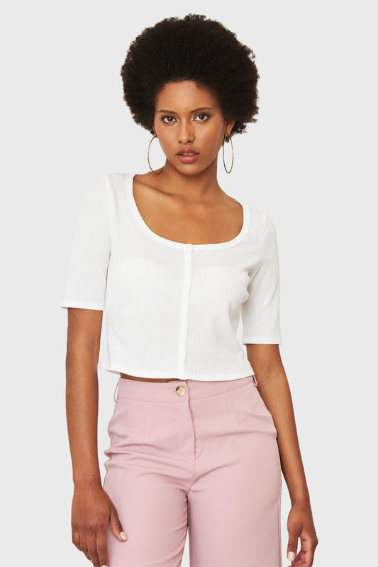 Crop Top Botones Blanco