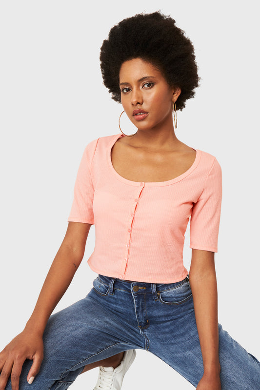 Crop Top Botones Rosado