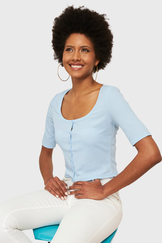 Crop Top Botones Celeste