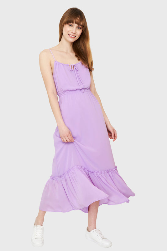 Vestido Largo Volante Lila
