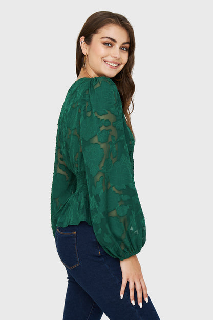 Blusa Transparente Flores Verde