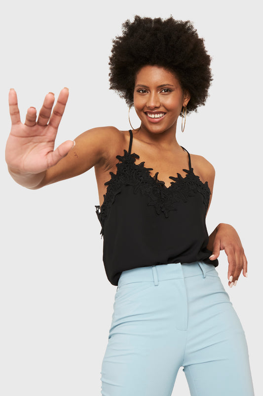 Blusa Escote Flores Negro