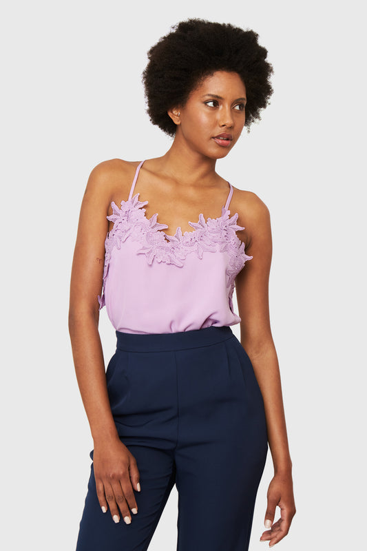 Blusa Escote Flores Lila