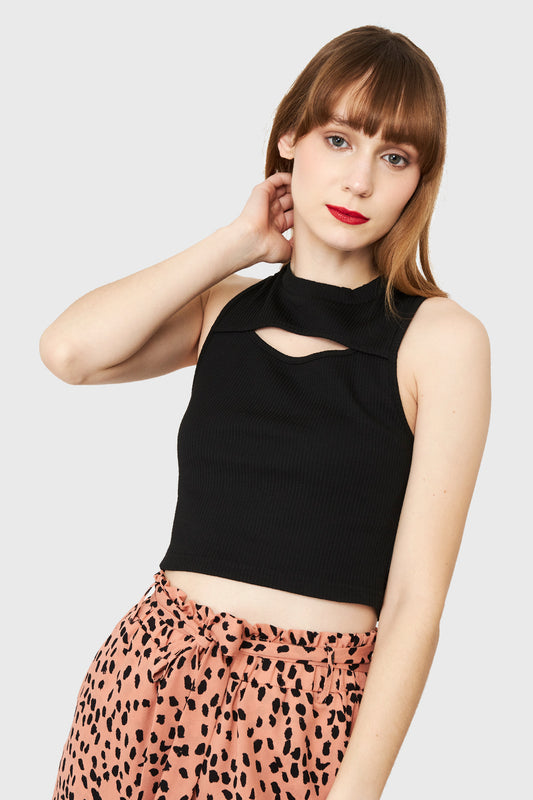Polera Crop Top Cut Out Negro
