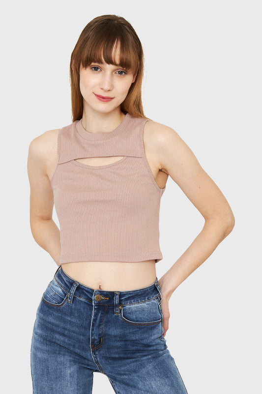 Polera Crop Top Cut Out Nude