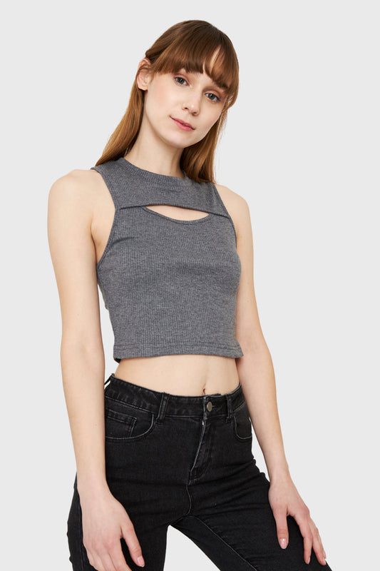 Polera Crop Top Cut Out Gris