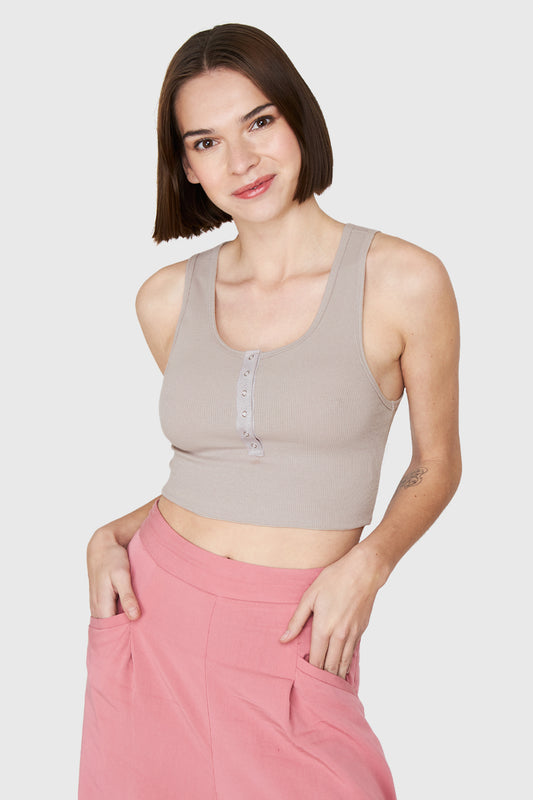 Crop Top Broches Taupe