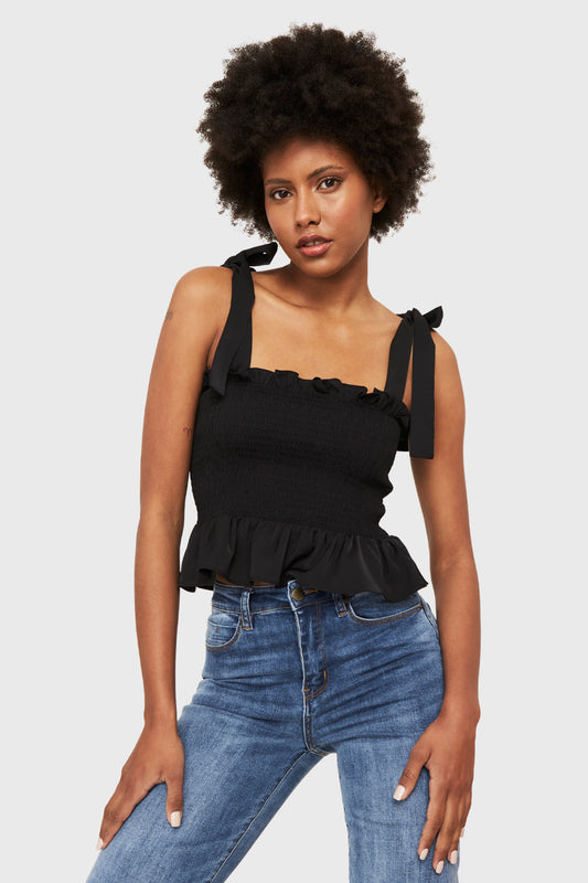 Crop Top Fruncido Negro