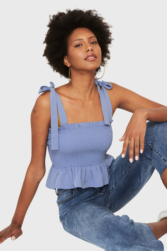 Crop Top Fruncido Azul Lavanda