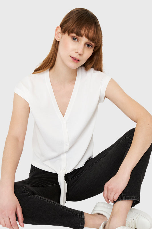 Polera Abotonada Nudo Blanco