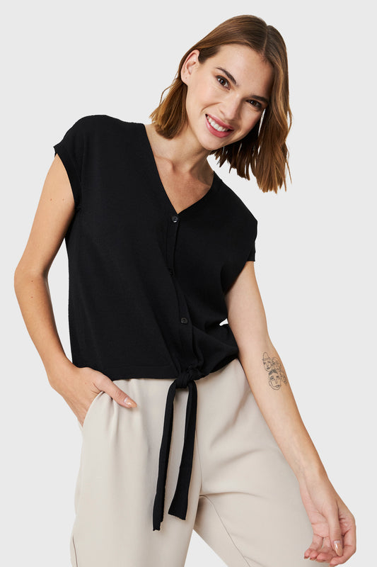Polera Abotonada Nudo Negro