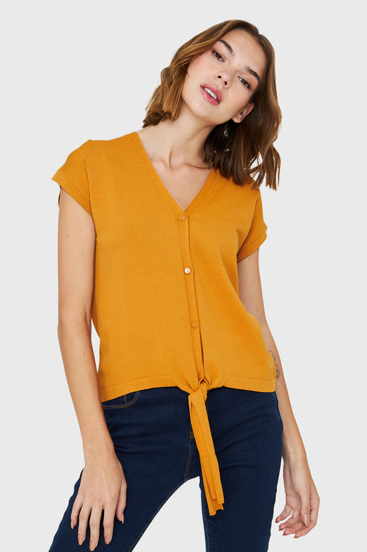 Polera Abotonada Nudo Mostaza