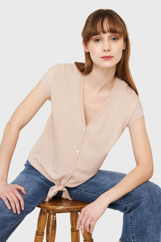 Polera Abotonada Nudo Beige