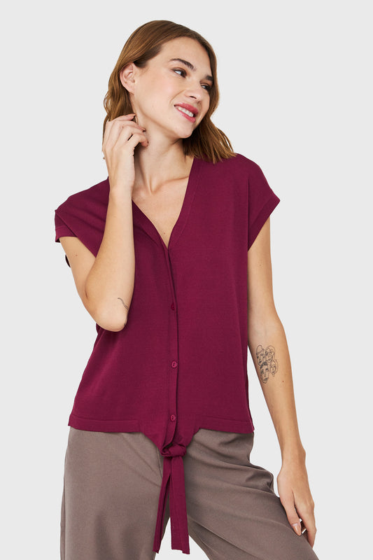 Polera Abotonada Nudo Burdeos