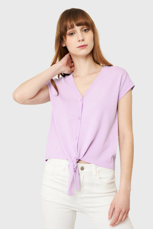 Polera Abotonada Nudo Lila