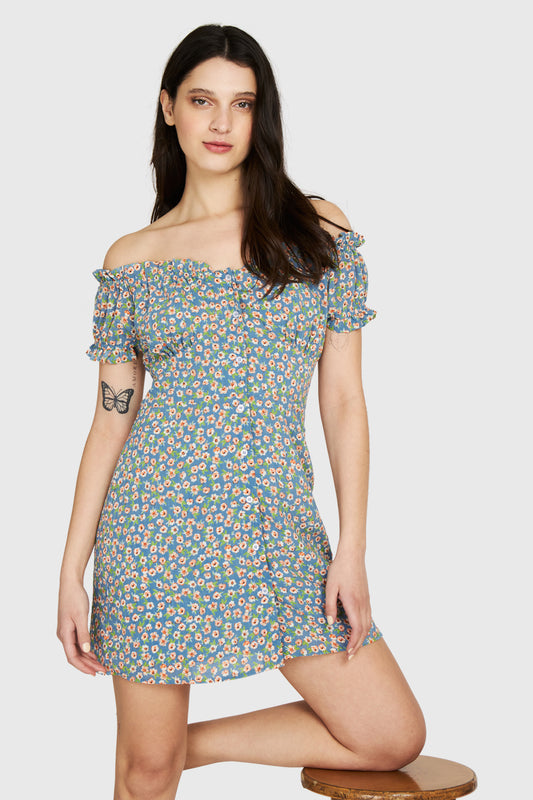 Vestido Corto Ditsy Floral Celeste