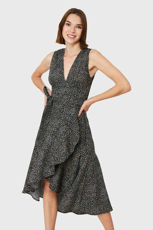 Vestido Asimétrico Ditsy Floral Negro