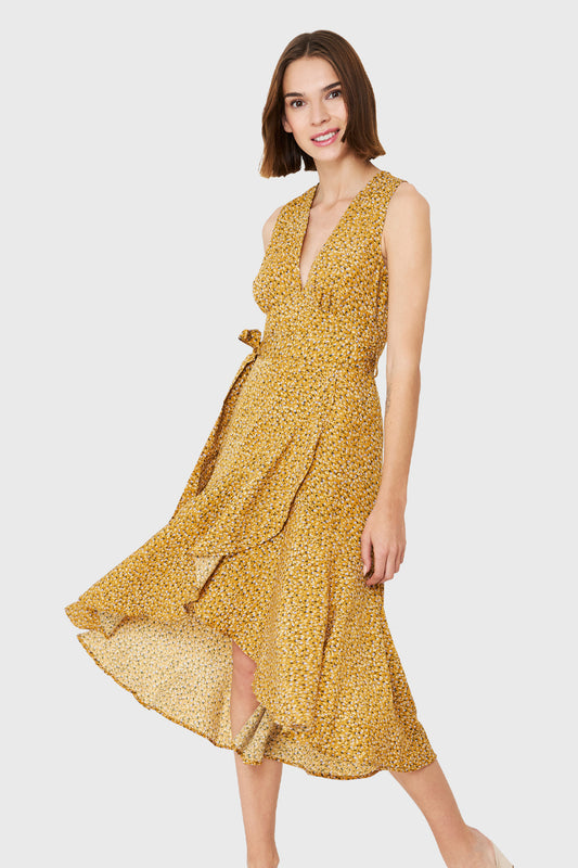 Vestido Asimétrico Ditsy Floral Mostaza