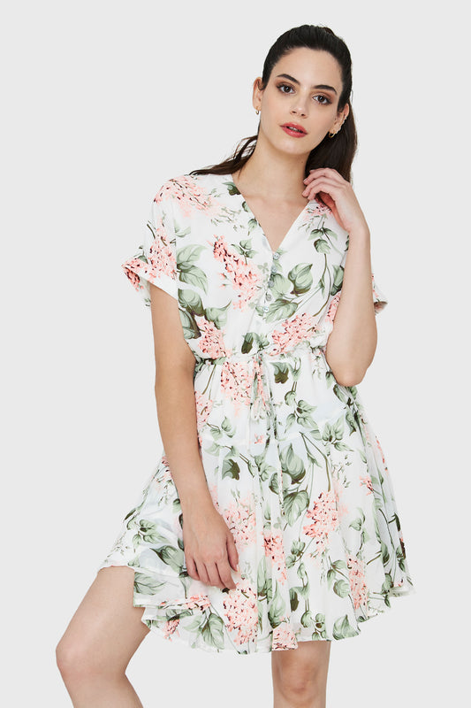 Vestido Corto Botones Blanco