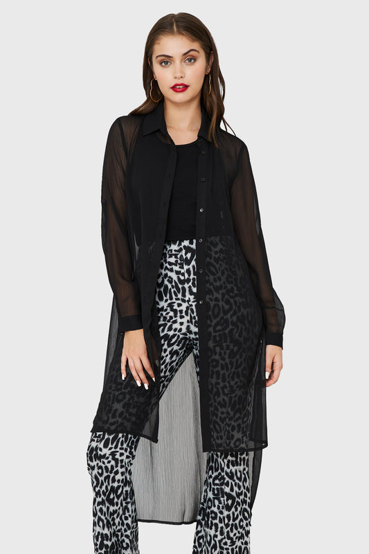 Camisa Larga Transparente Negro