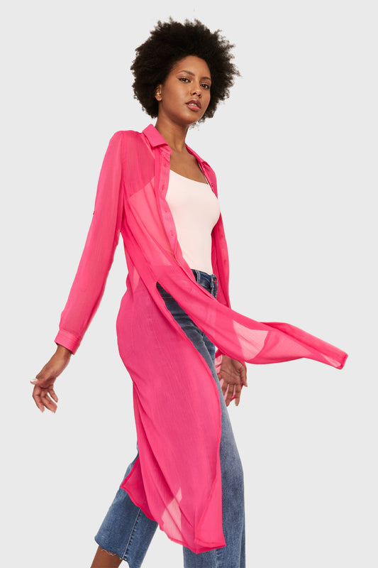 Camisa Larga Transparente Fucsia