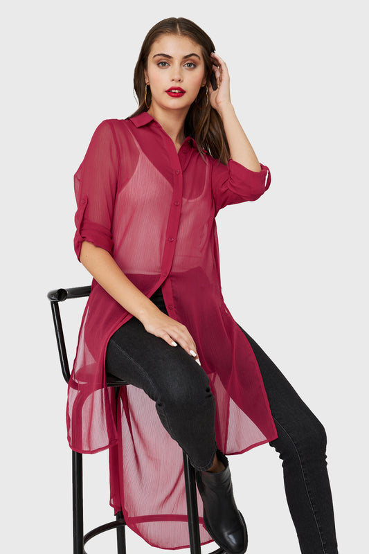 Blusa Larga Transparente Rojo