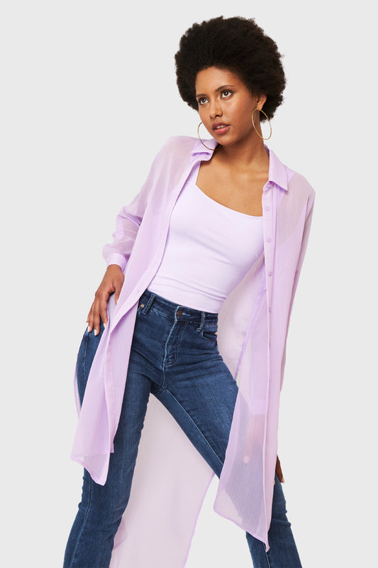 Camisa Larga Transparente Lila