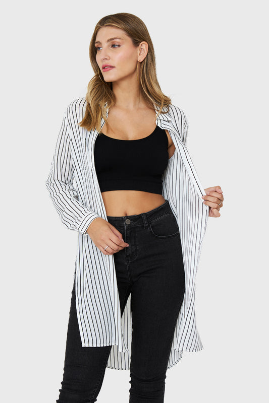 Blusa Camisera Rayas Blanco