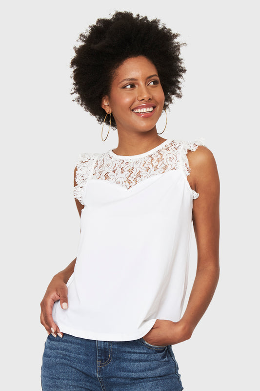 Polera Encaje Canesú Blanco