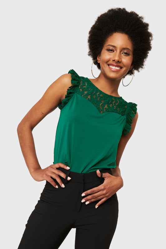 Polera Encaje Canesú Verde
