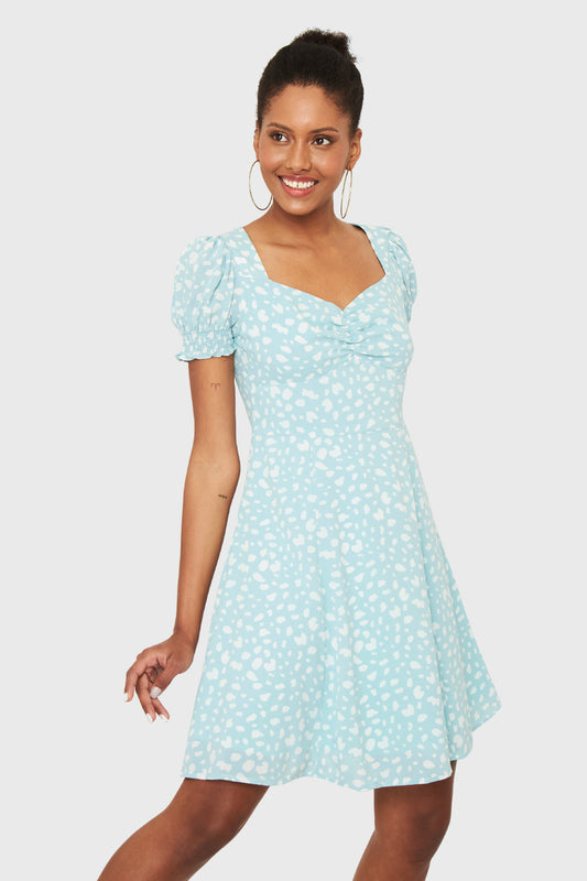 Vestido Corto Print Dálmata Celeste