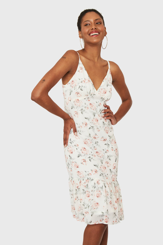 Vestido Volante Rosas Blanco