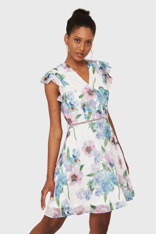 Vestido Corto Crisantemos Blanco