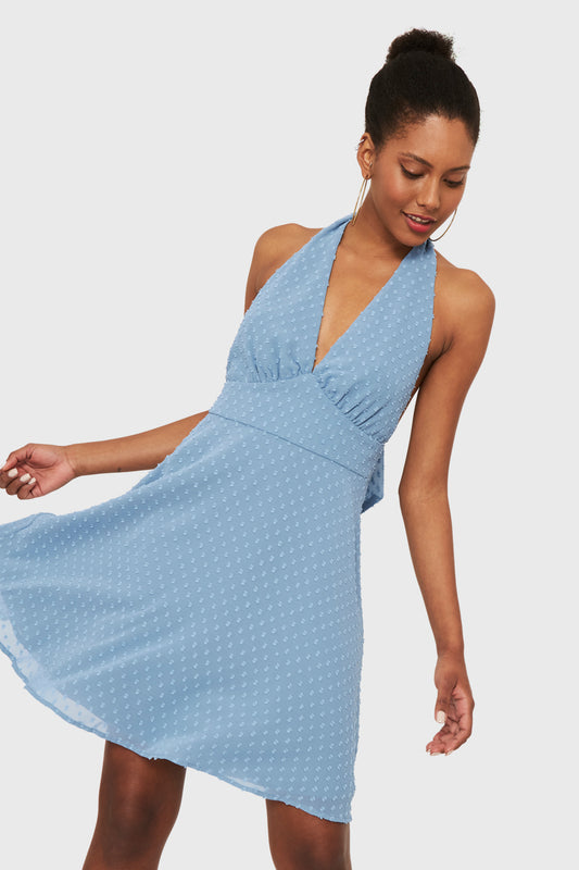 Vestido Escote V Profundo Celeste