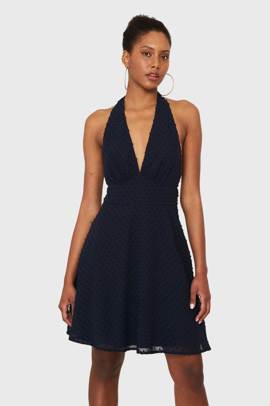 Vestido Escote V Profundo Azul Marino