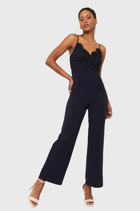 Enterito Canesú Encaje Azul Marino