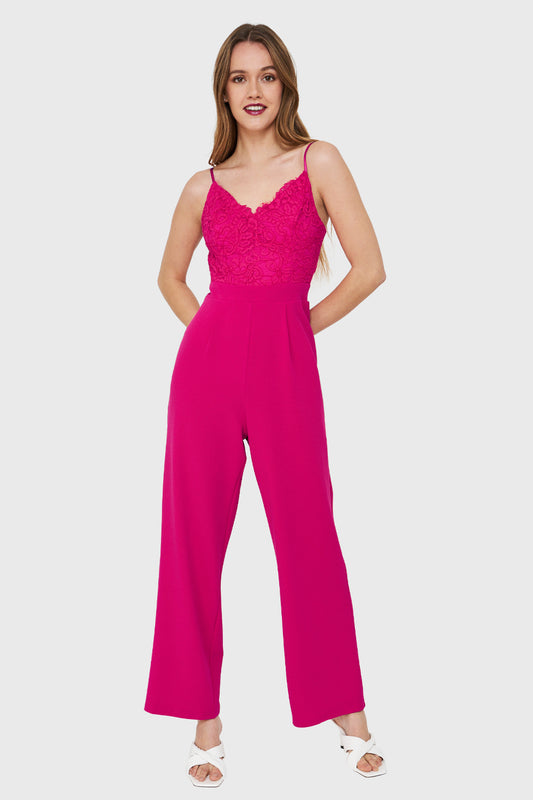 Enterito Canesú Encaje Fucsia