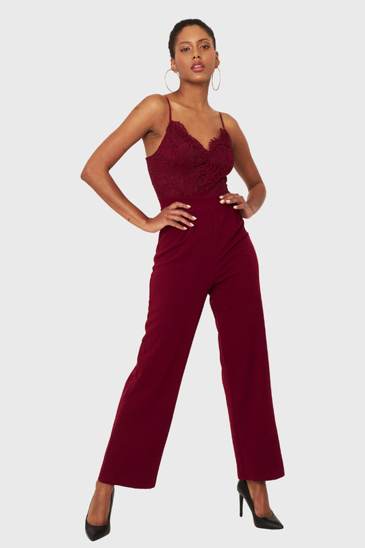 Enterito Canesú Encaje Burdeo